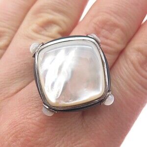CID Clyde Duneier 925 Sterling Silver Vintage Real MOP & Black Onyx Ring Size 7